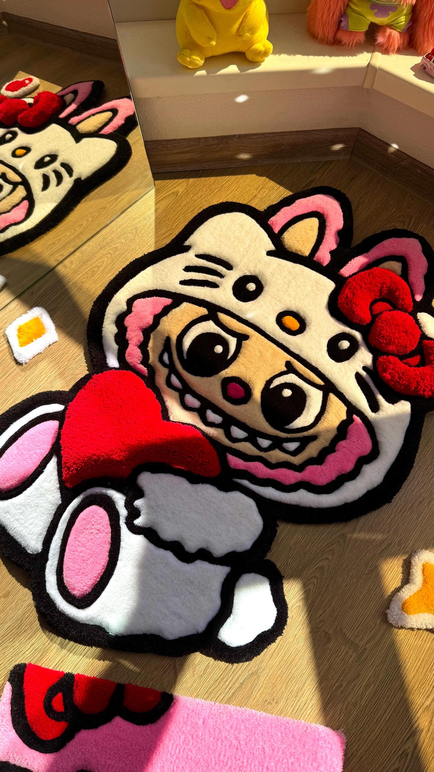 Pink x White Custom Rug – Cute Puffy 3D Tufted Carpet, Kawaii Handmade Decor, Fluffy Anime Rug for Kids Bedroom or Gift for Her