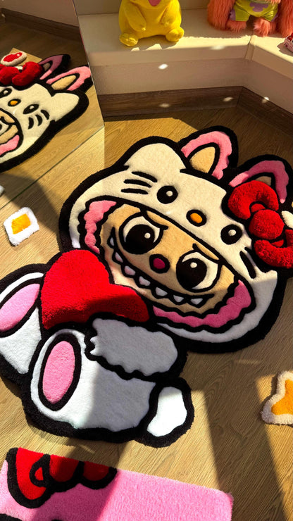 Pink x White Custom Rug – Cute Puffy 3D Tufted Carpet, Kawaii Handmade Decor, Fluffy Anime Rug for Kids Bedroom or Gift for Her