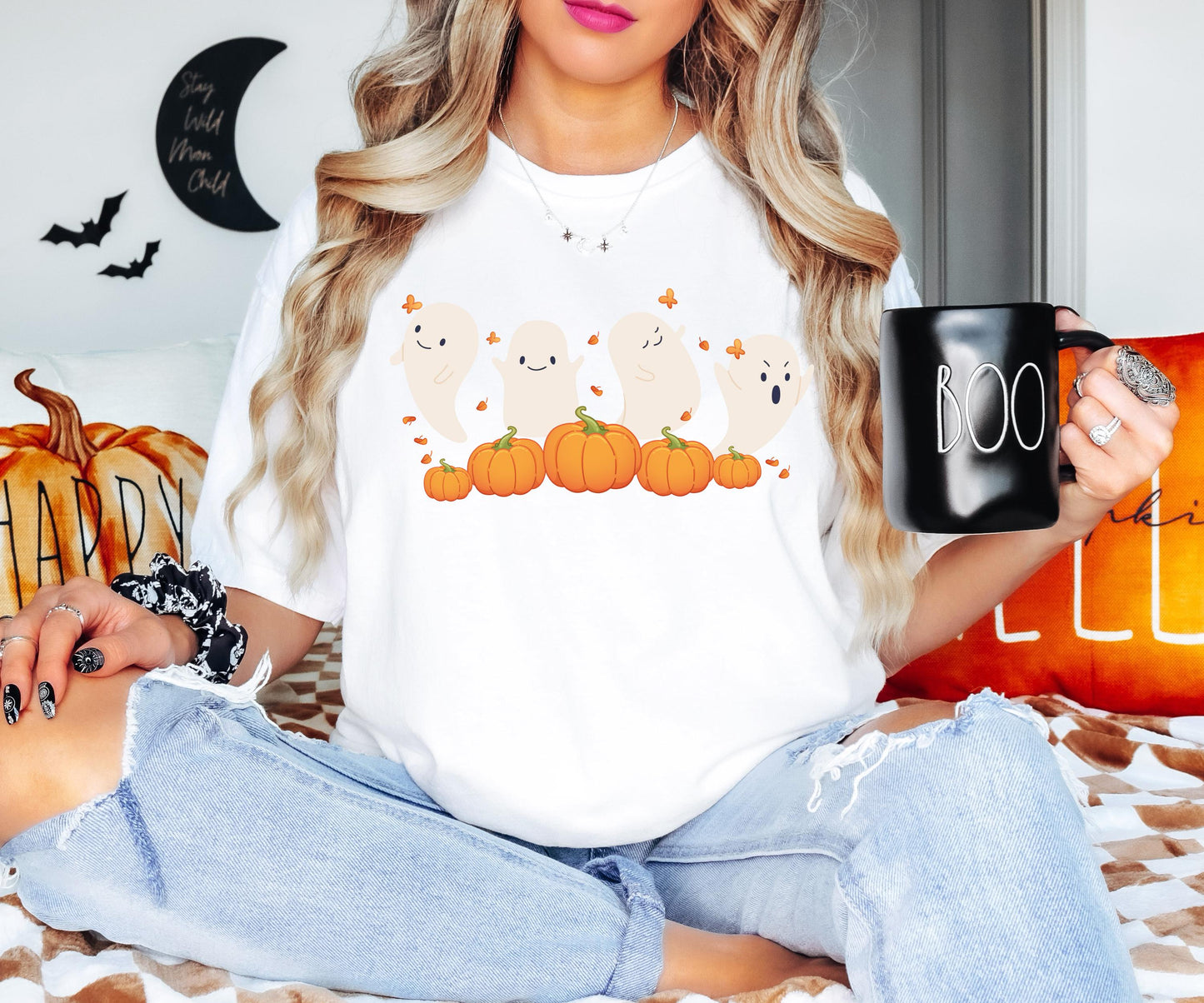 Halloween Ghost Shirt, Halloween Pumpkin Sweatshirt, Spooky Season T-Shirt, Treat Or Trick Pumpkin Tee, Scary Halloween Woman Shirt