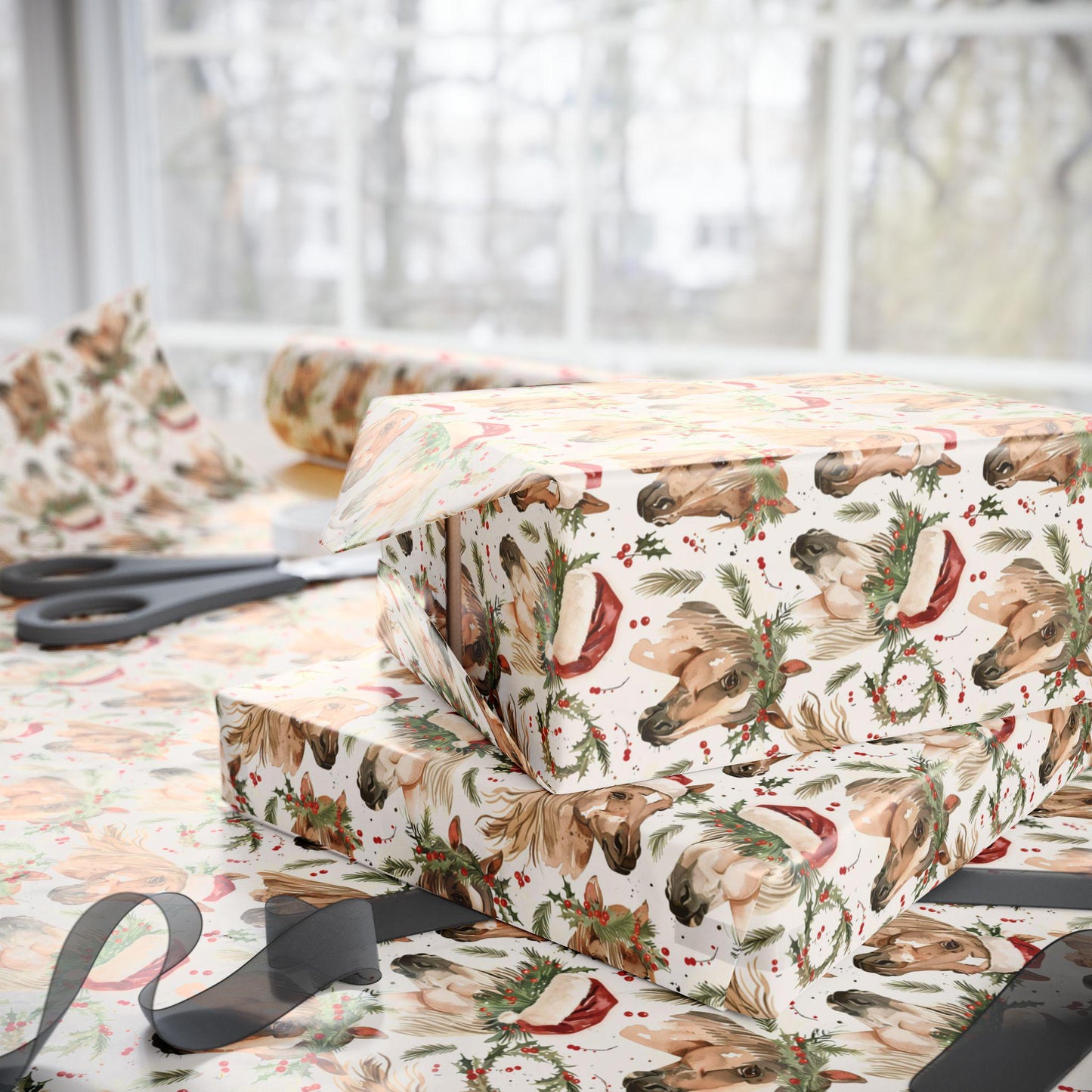 Horse Christmas Wrapping Paper, Equestrian Holiday Gift Wrap, Festive Horse Lover Present, Winter Riding Paper, Cowgirl Xmas Wrap