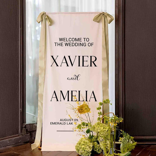 Personalized Wedding Welcome Sign, Custom Outdoor Ceremony Banner, Bride and Groom Name Sign, Rustic Mountain Wedding Decor, Gift For Her