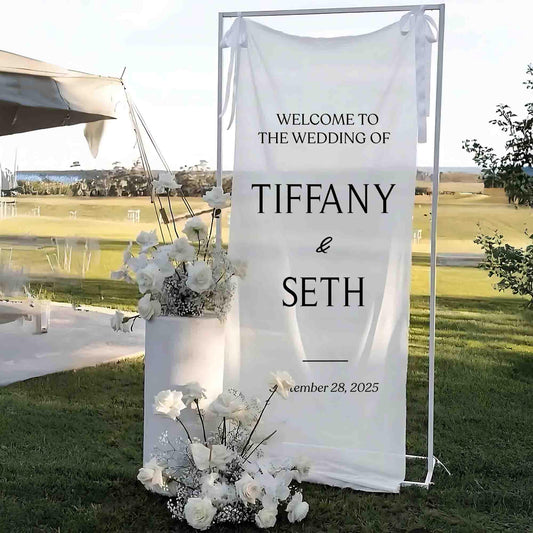 Minimalist Wedding Welcome Sign, Personalized Outdoor Ceremony Banner, Elegant Name Sign for Bride & Groom, Custom Wedding Decor for Garden