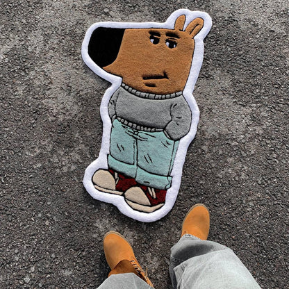 Chill Guy Tufted Rug – Custom Cartoon Rug – Funny Meme Carpet – Handmade Fluffy Statement Rug – Cool Gift for Him