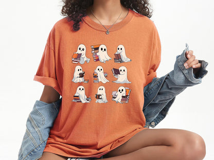 Comfort Colors® Retro Ghost Reading Books Shirt, Librarian Ghost Halloween, Halloween Teacher Shirt, Halloween Shirt, Teacher Gift