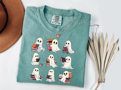 Comfort Colors® Retro Ghost Reading Books Shirt, Librarian Ghost Halloween, Halloween Teacher Shirt, Halloween Shirt, Teacher Gift