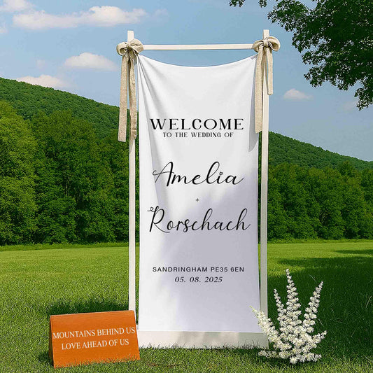 Rustic Wedding Welcome Sign, Custom Outdoor Ceremony Banner with Couple Names, Custom Minimalist Forest Wedding Decor, Elegant Boho Style