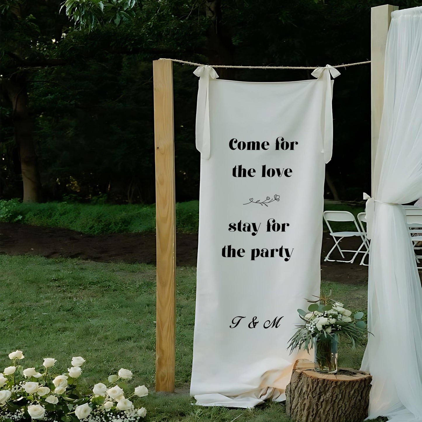 Custom Wedding Sign, "Come For The Love Stay For The Party" Banner – Modern Reception Decor, Personalized Wedding Backdrop