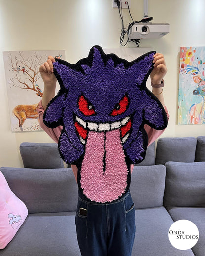 Tufted Gengar with Tongue Rug | Custom Rug, Handmade Rug, Tufted Rug, Cheap Rug, Anime Rug, Bedroom Rug, Living Room Rug, Charizard Rug Gift