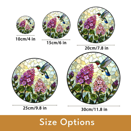 Hummingbird and Hydrangea Round Suncatcher Window Decor Stained Glass Gift for Mom
