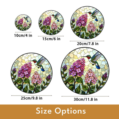 Hummingbird and Hydrangea Round Suncatcher Window Decor Stained Glass Gift for Mom