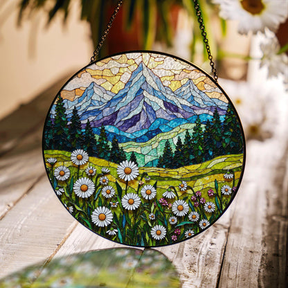 Wildflower Mountain Landscape Suncatcher Window Hanging Nature Art Gift for Mom