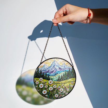Wildflower Mountain Landscape Suncatcher Window Hanging Nature Art Gift for Mom