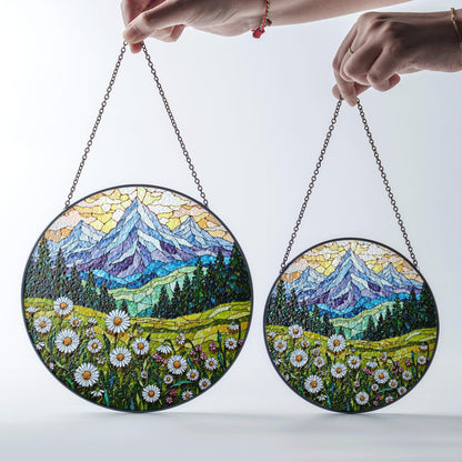 Wildflower Mountain Landscape Suncatcher Window Hanging Nature Art Gift for Mom