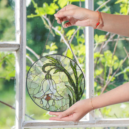 White Bell Flower Stained Glass Suncatcher Floral Window Hanging Gift for Moms and Garden Lovers