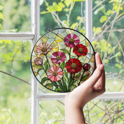 Pink Red Wildflowers Suncatcher Stained Glass Window Decor Gift for Mom Mother Birthday Garden Lover
