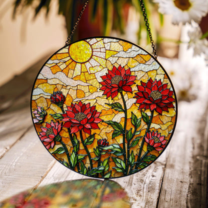 Red wildflower stained glass window sun catcher floral garden art gift for mothers day birthday or nature lover