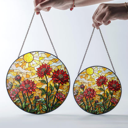 Red wildflower stained glass window sun catcher floral garden art gift for mothers day birthday or nature lover
