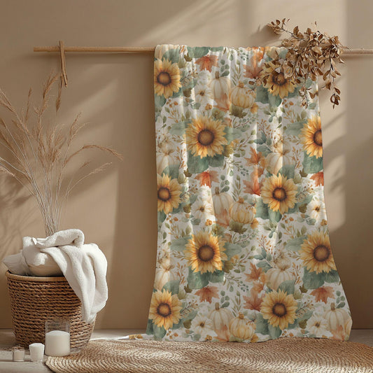 Fall Sunflower Pumpkin Blanket Autumn Thanksgiving Fleece Throw Cozy Watercolor Pumpkin Home Decor Flower Cottagecore Aesthetic Lovers Gift