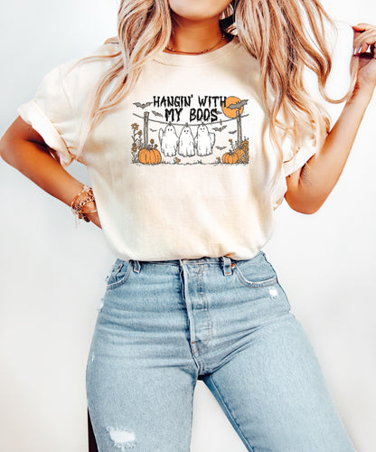Comfort Colors® Hangin with My Boos Shirt, Funny Hanging Ghost Friends Halloween Shirt, Retro Ghost Shirt, Cute Halloween Shirt, Fall Shirt