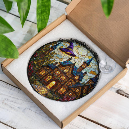 Enchanted haunted house suncatcher Halloween window hanging gift for witch lovers or spooky home decor