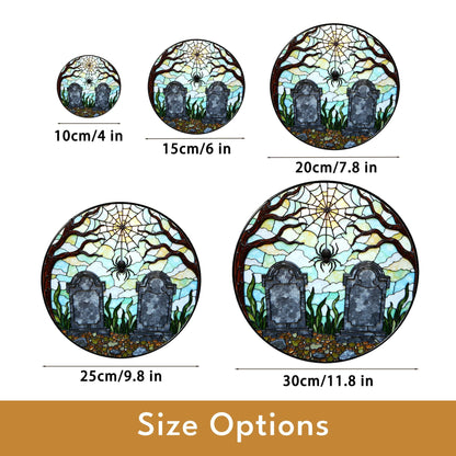 Haunted graveyard spider web suncatcher Halloween window hanging gift for spooky decor lovers