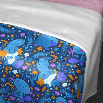 Wooper and Quagsire Blanket, Fleece Cotton Throw Blanket, Cozy Blue Bed Sofa Decor, Kawaii Axolotl Style Blanket, Wooper Blanket Gifts