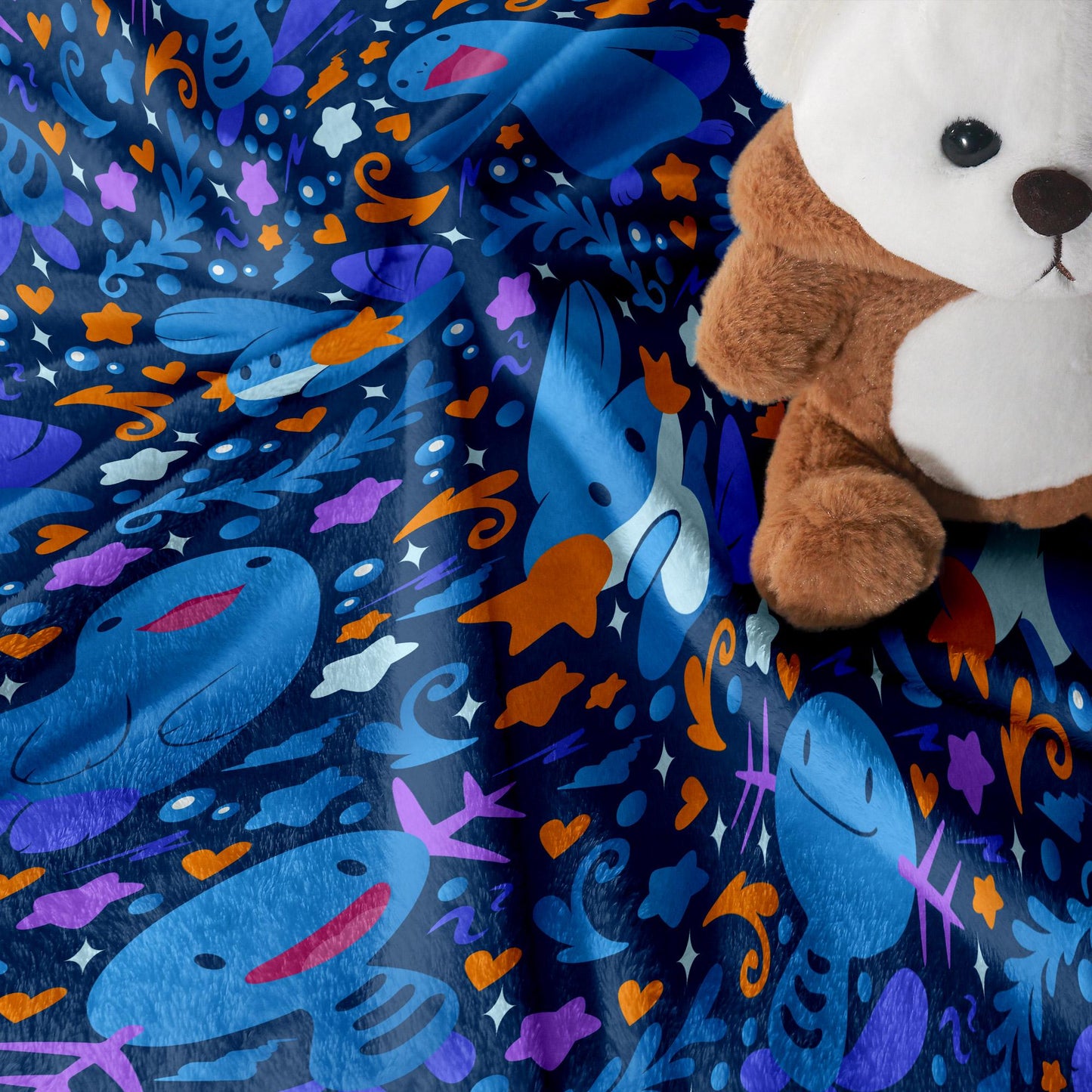 Wooper and Quagsire Blanket, Fleece Cotton Throw Blanket, Cozy Blue Bed Sofa Decor, Kawaii Axolotl Style Blanket, Wooper Blanket Gifts