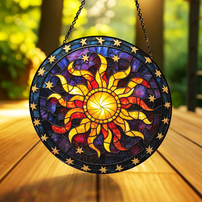Sun Glass Suncatcher, Celestial Night Sky Suncatcher, Whimsical Spiral Sun, Sun Set Lover Gift, Star Home Decor, New Home Decor, mom gift