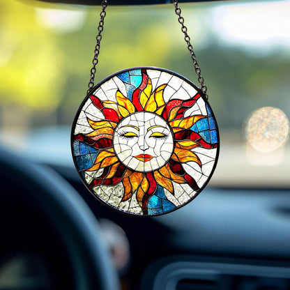 Sun Face Glass Suncatcher, Sun Suncatcher Ornament, Faces Light Catcher Window Hanging, Whimsical Spiral Sun, Sun Decor, Sun Set Lover Gift