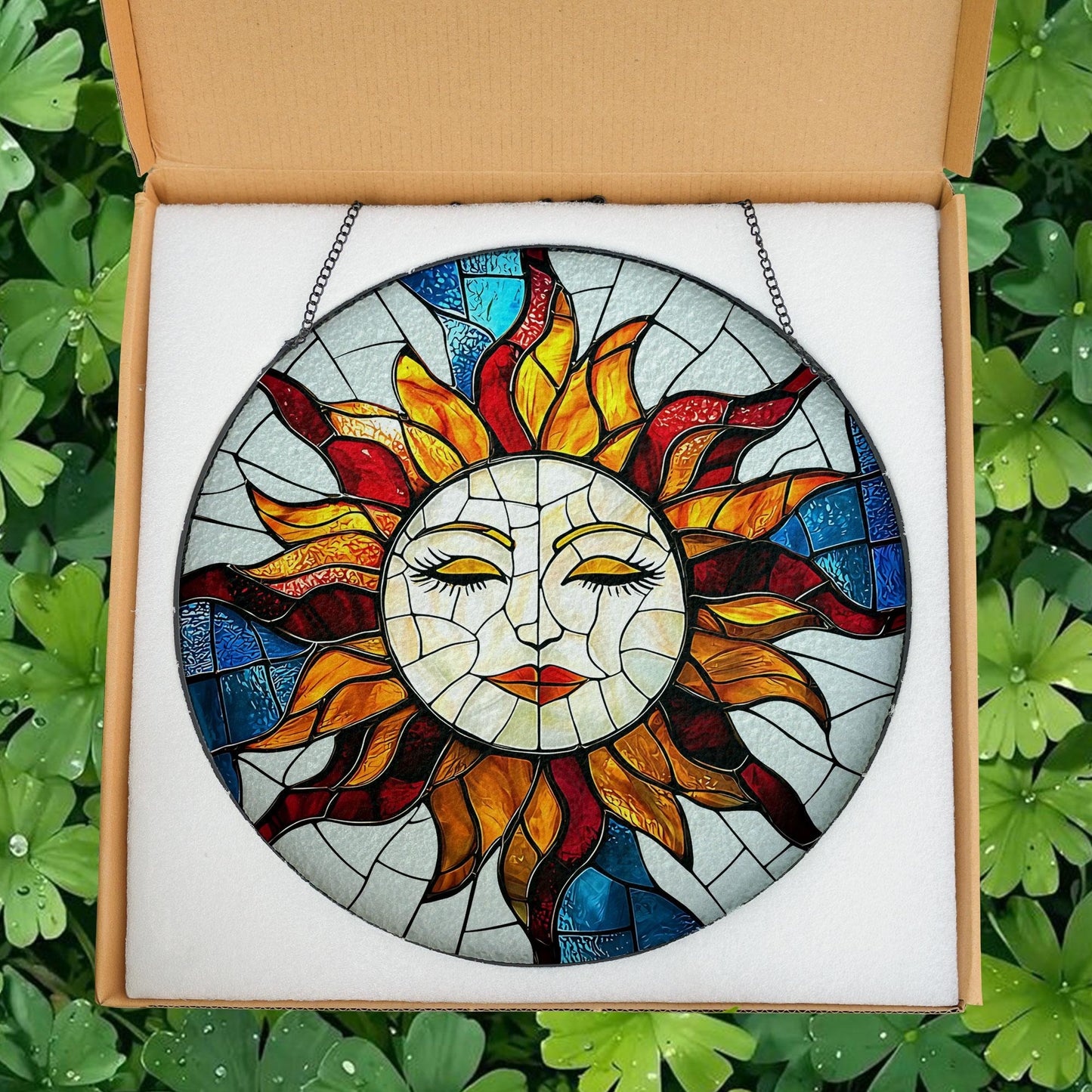 Sun Face Glass Suncatcher, Sun Suncatcher Ornament, Faces Light Catcher Window Hanging, Whimsical Spiral Sun, Sun Decor, Sun Set Lover Gift