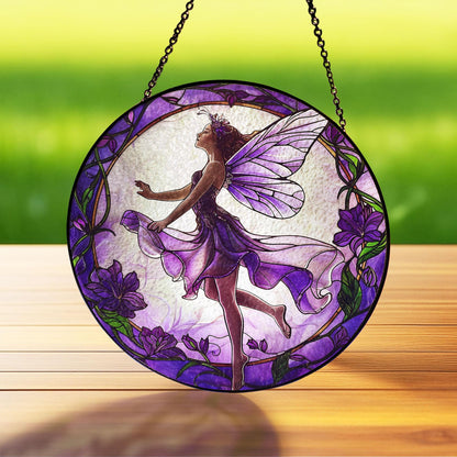 Purple Butterfly Fairy Glass Suncatcher, Fairy Garden Decor, Butterfly Fairy Ornament, Fantasy Decor, Magical Decor, Gift for Fantasy Lovers