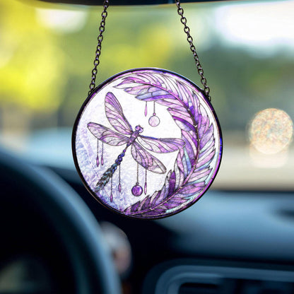 Purple Dragonfly Stained Glass Suncatcher, Dragonfly Moon Suncatcher, Insect Garden Art, Nature-Inspired Glass Panel, Spring Decor Home