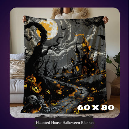 Halloween Blanket, Halloween Witches Salem, Spooky Season Blankets, Dark Academia Blanket, Cozy Fall Pumpkin Blanket by Harbor Island Decor
