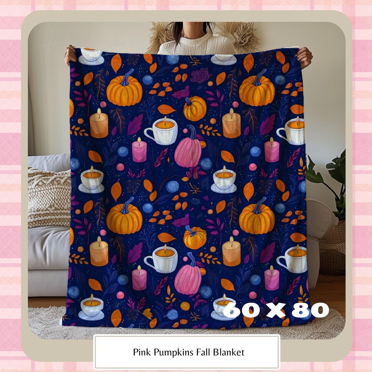 Cozy Pumpkin Fall Blanket, Pumpkin Spice Aesthetic, Pumpkin Blanket, Autumn Purple Blanket, Cute Fall Home Decorations by HarborIslandDecor