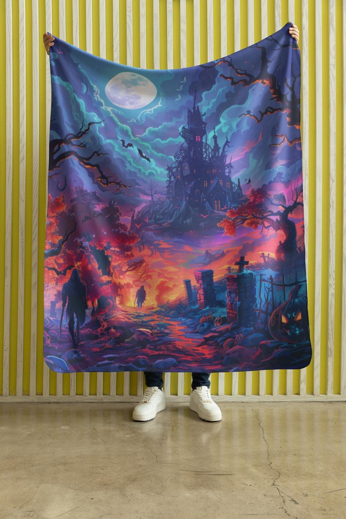 Spooky Season Blanket, Dark Academia Decorative Blanket, Cozy Halloween Banket, Haunted House Gift Gothic Blanket by Harbor Island Decor