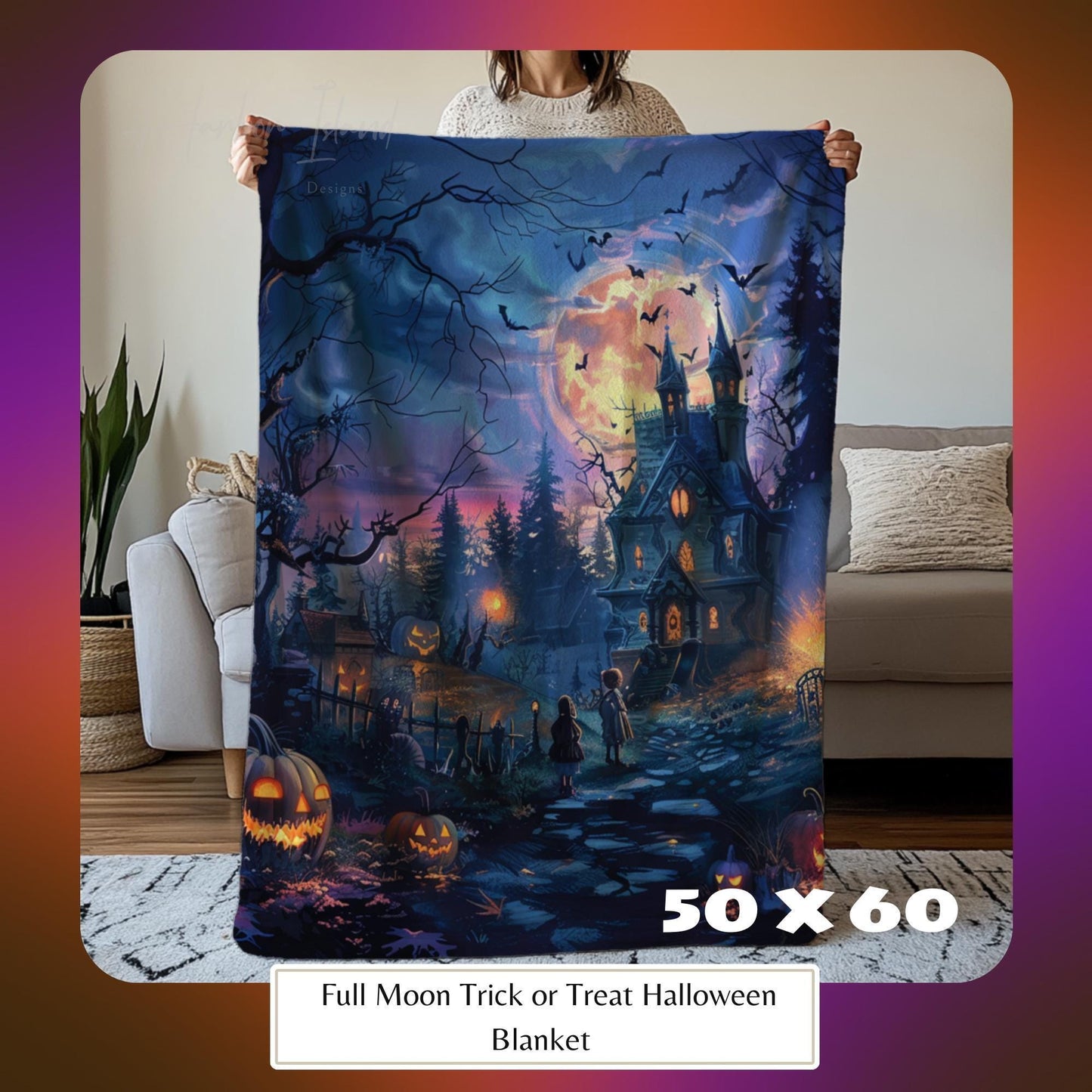 Halloween Blanket, Plush Fall Spooky Throw, Cute Goth Halloween Decor, Halloween Lover Gift, Halloween Home Decor by Harbor Island Decor