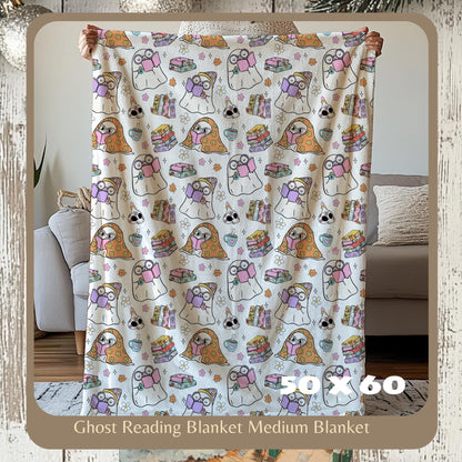 Retro Ghost Reading Books, Halloween Blanket, Cute Ghost Reading, Halloween Boo School, Librarian Halloween Gift by HarborIslandDecor