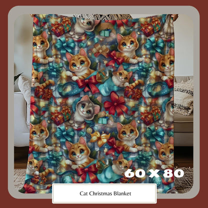 HarborIslandDecor: Cat Christmas Blanket for Cat Lovers, Cozy Fuzzy Throw Blanket, Cath Themed Gift, Gift for Reader, Cat Mom or Dad