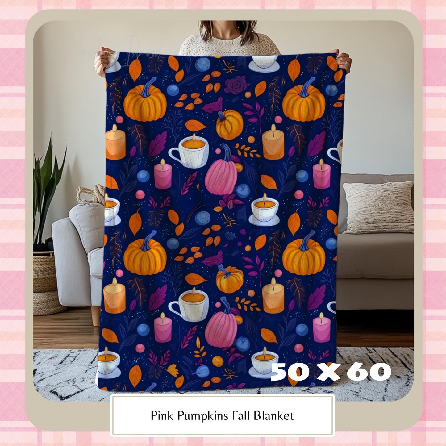 Cozy Pumpkin Fall Blanket, Pumpkin Spice Aesthetic, Pumpkin Blanket, Autumn Purple Blanket, Cute Fall Home Decorations by HarborIslandDecor