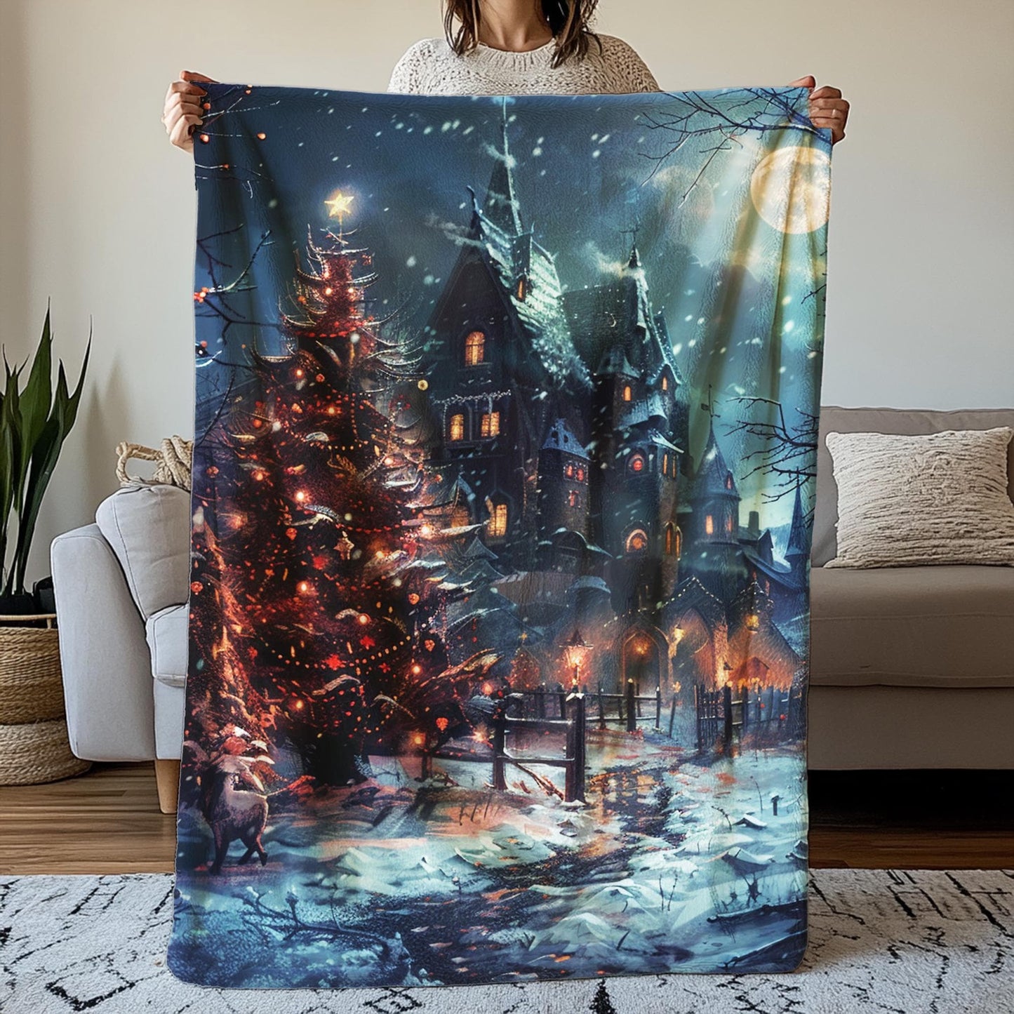 Spooky Christmas Blanket, Witches Blanket, Dark Academia Decorative Blanket, Goth Home Decor, Cozy Halloween Blanket by Harbor Island Decor