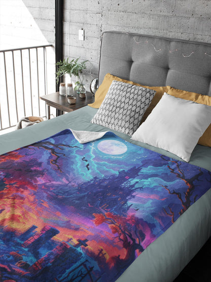 Spooky Season Blanket, Dark Academia Decorative Blanket, Cozy Halloween Banket, Haunted House Gift Gothic Blanket by Harbor Island Decor