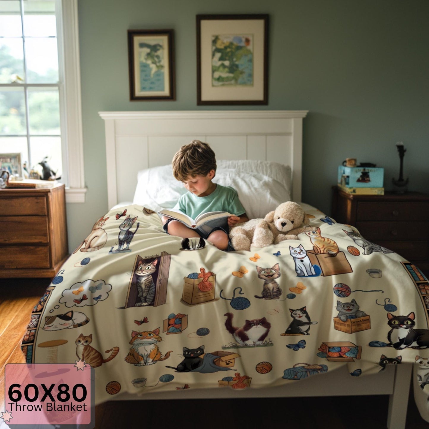 Personalized Blanket for Cat Lovers, Sherpa Throw Blanket, Cat Themed Gift, Gift for Reader, Cat Mom or Dad, Funny Pet Owner Gift