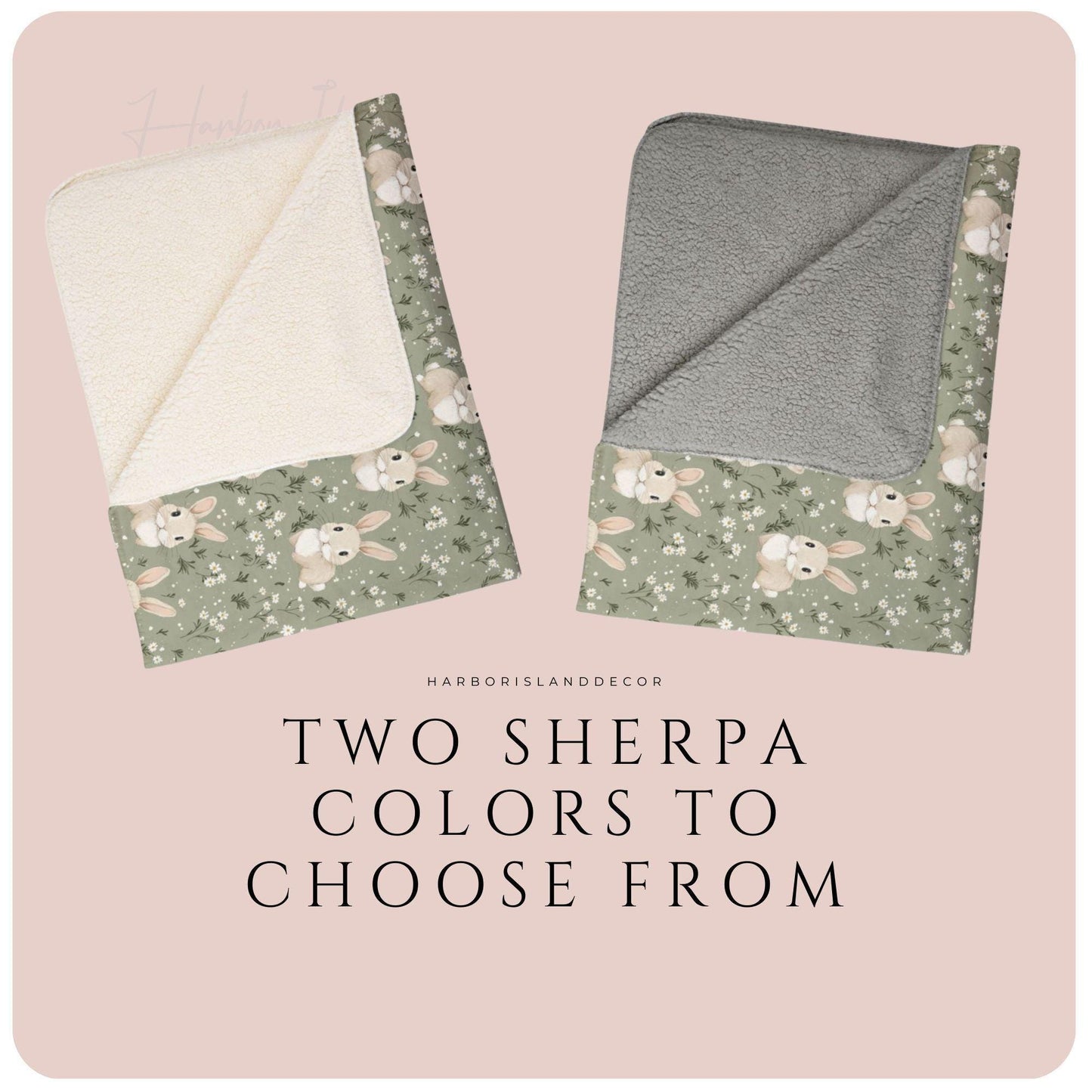 Floral Cute Bunny Sherpa Blanket - Soft Floral Throw for Kids & Adults - Cozy Rabbit Blanket - Nursery Decor Gift by Harbor Island Decor