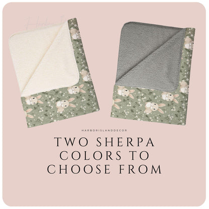 Floral Cute Bunny Sherpa Blanket - Soft Floral Throw for Kids & Adults - Cozy Rabbit Blanket - Nursery Decor Gift by Harbor Island Decor
