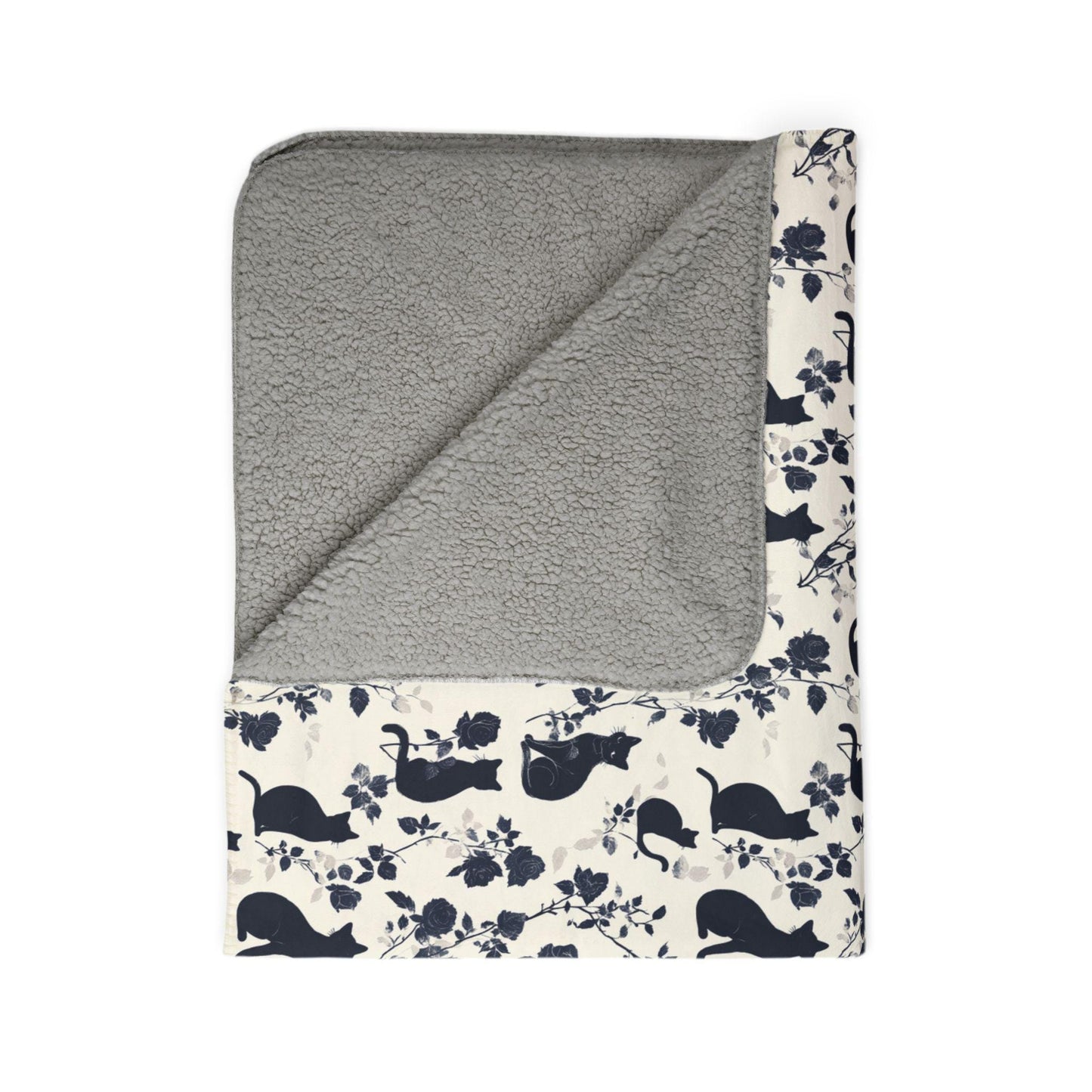 Floral Black Cat Sherpa Blanket - Soft Cozy Throw for Kids & Adults - Home Decor - Cute Cate Blanket Gift by Harbor Island Decor