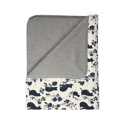 Floral Black Cat Sherpa Blanket - Soft Cozy Throw for Kids & Adults - Home Decor - Cute Cate Blanket Gift by Harbor Island Decor