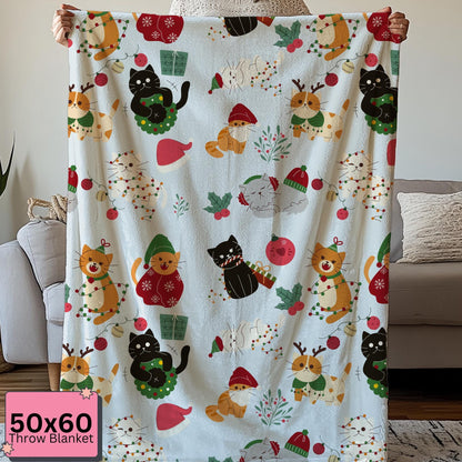 Christmas Cat Blanket for Cat Lovers, Cozy Fuzzy Throw Blanket, Cat Themed Gift, Cat Mom or Dad, Pet Owner Gift by HarborIslandDecor
