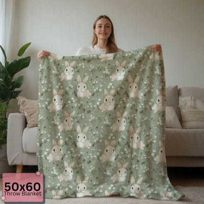 Floral Cute Bunny Sherpa Blanket - Soft Floral Throw for Kids & Adults - Cozy Rabbit Blanket - Nursery Decor Gift by Harbor Island Decor
