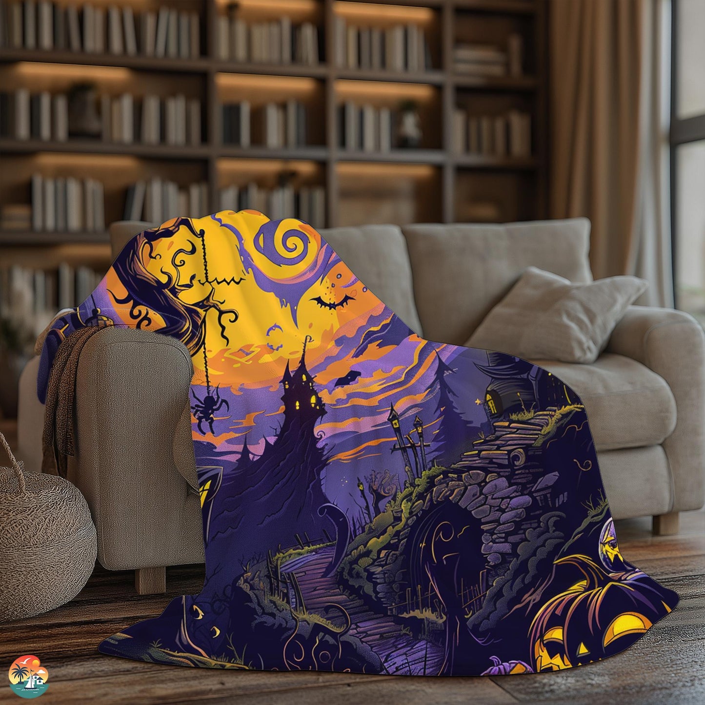 Cozy Pumpkin Blanket, Dark Academia Decorative Blanket, Spooky Season Blankets, Gothic Blanket, Cute Fall Blanket by Harbor Island Decor