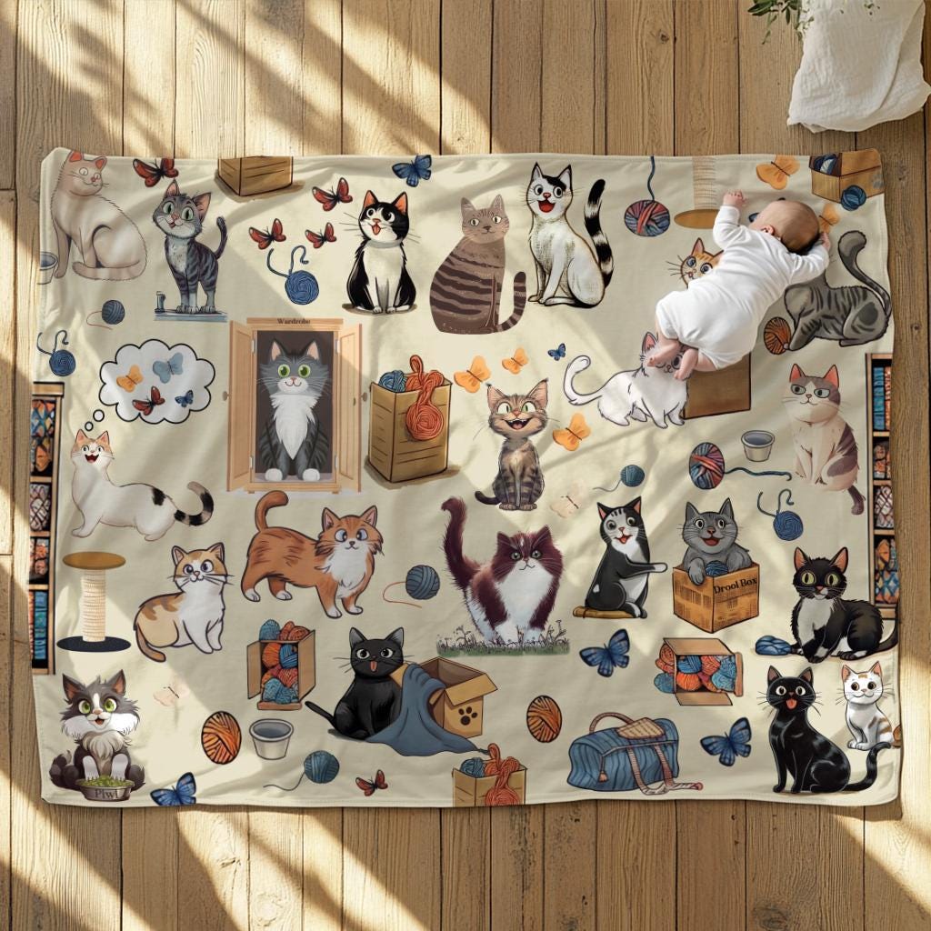 Personalized Blanket for Cat Lovers, Sherpa Throw Blanket, Cat Themed Gift, Gift for Reader, Cat Mom or Dad, Funny Pet Owner Gift